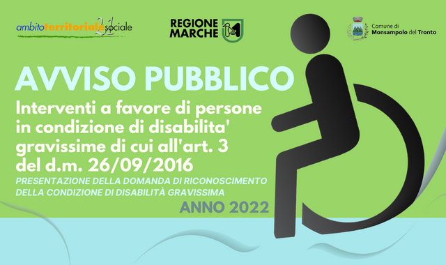 Avviso Pubblico degli interventi a favore di persone in condizione di disabilità gravissime - anno 2022